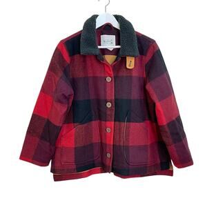 Woolrich Women's Sz XL Red & Black Buffalo Plaid Check Midweight Jacket- Altered